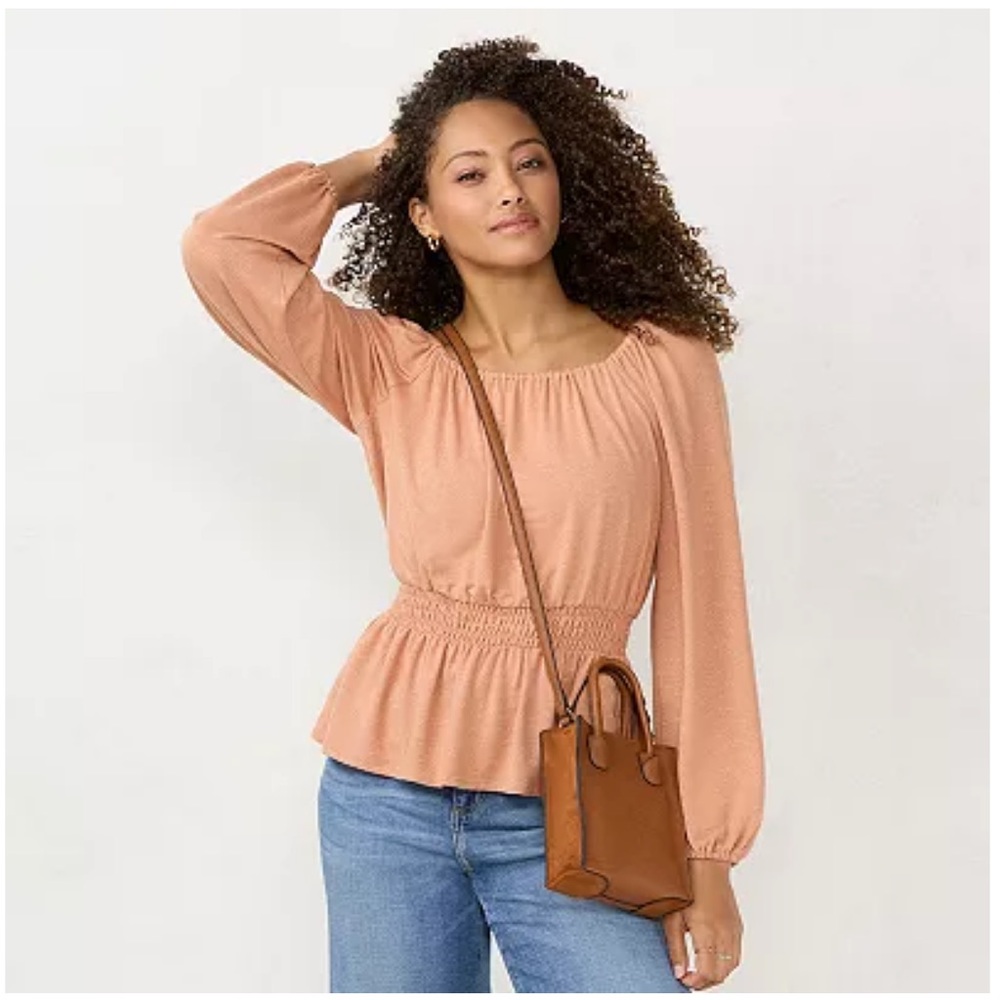 Women's LC Lauren Conrad Smocked Peplum-Hem Top